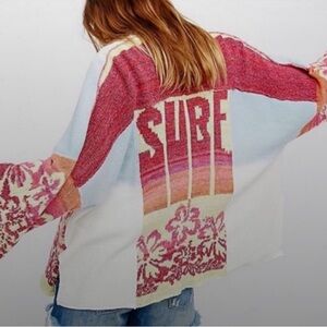 NWT Free People Floral Knit Surf Beach Coastal Sweater Kimono Cardigan BohoRetro